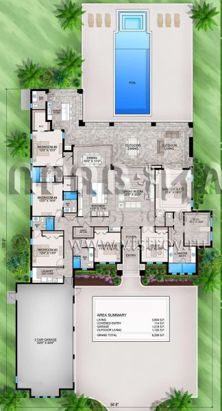 Проект одноэтажного дома с гаражом на три и более машин в прибрежном стиле S5-353 (207-00122)