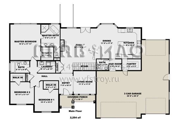 Проект одноэтажного дома с гаражом на три и более машин в американском стиле S5-209 (2802-00116)