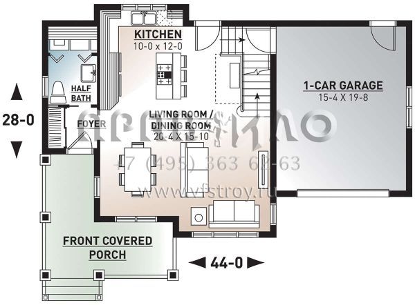 Проект двухэтажного дома с гаражом на одну машину в английском стиле S5-143 (034-00418)