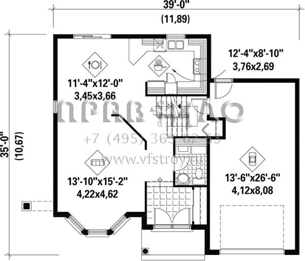Проект двухэтажного дома с гаражом на одну машину в английском стиле S5-143 (6146-00095)