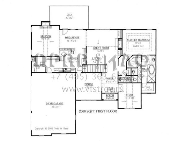 Проект двухэтажного дома с гаражом на три и более машин в стиле Ранчо S5-285 (286-00016)