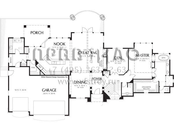 Проект одноэтажного дома с гаражом на три и более машин в стиле Ранчо S5-411 (2559-00180)