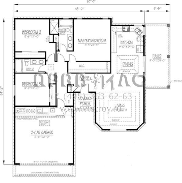 Проект одноэтажного дома с гаражом на две машины в стиле Ранчо S5-161 (1754-00001)