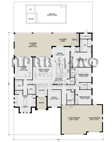 Проект одноэтажного дома с гаражом на три и более машин в прибрежном стиле S5-278 (207-00129)