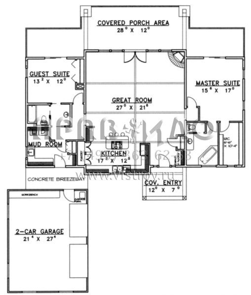 Проект одноэтажного дома с гаражом на две машины в стиле Ранчо S5-176 (039-00391)