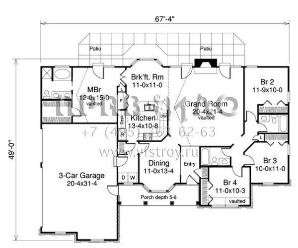 Проект одноэтажного дома с гаражом на три и более машин в классическом стиле S5-179 (5633-00154)