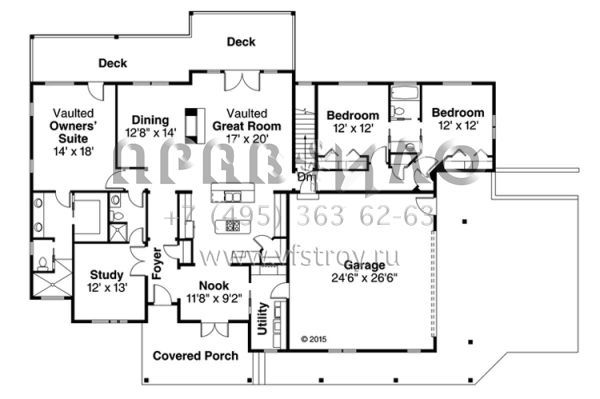 Проект одноэтажного дома с гаражом на две машины в стиле Ранчо S5-229 (035-00723)
