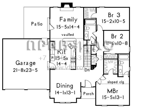 Проект одноэтажного дома с гаражом на две машины в стиле Ранчо S5-153 (5633-00338)