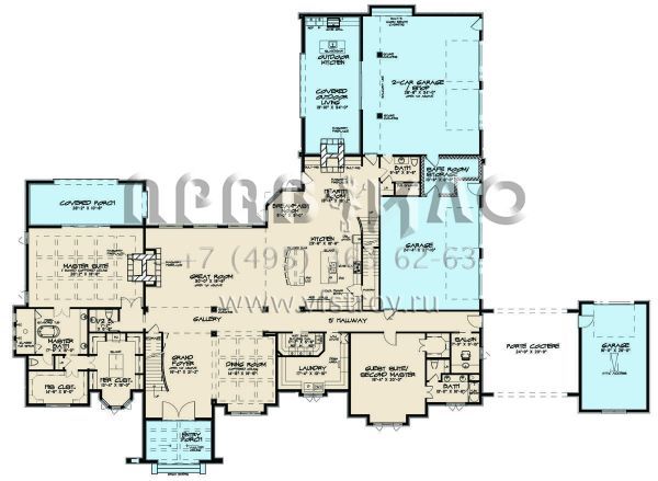 Проект двухэтажного дома с гаражом на три и более машин в стиле Ранчо S5-699 (8318-00113)
