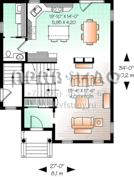Проект двухэтажного дома без гаража в стиле Ранчо S5-196 (034-00475)