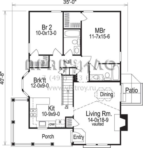 Проект одноэтажного дома без гаража в стиле Ранчо S5-101 (5633-00115)