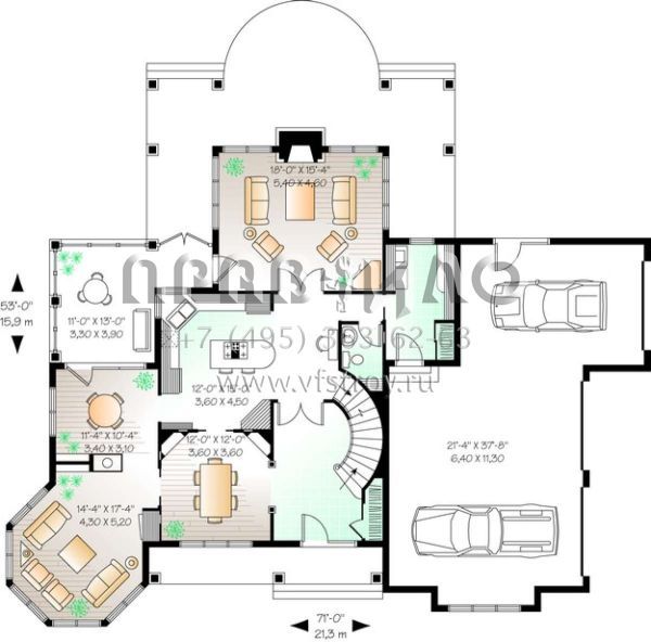Проект двухэтажного дома с гаражом на три и более машин в стиле Ранчо S5-347 (034-00835)