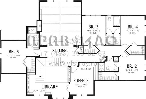 Проект двухэтажного дома с гаражом на три и более машин в стиле Ранчо S5-440 (2559-00796)