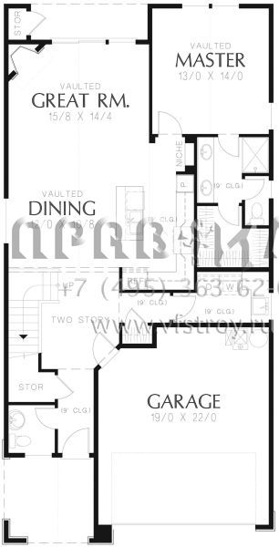 Проект двухэтажного дома с гаражом на две машины в стиле Ранчо S5-159 (2559-00749)