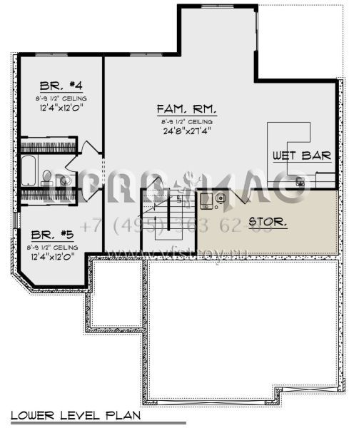 Проект одноэтажного дома с гаражом на три и более машин в стиле Райт S5-271 (1020-00358)