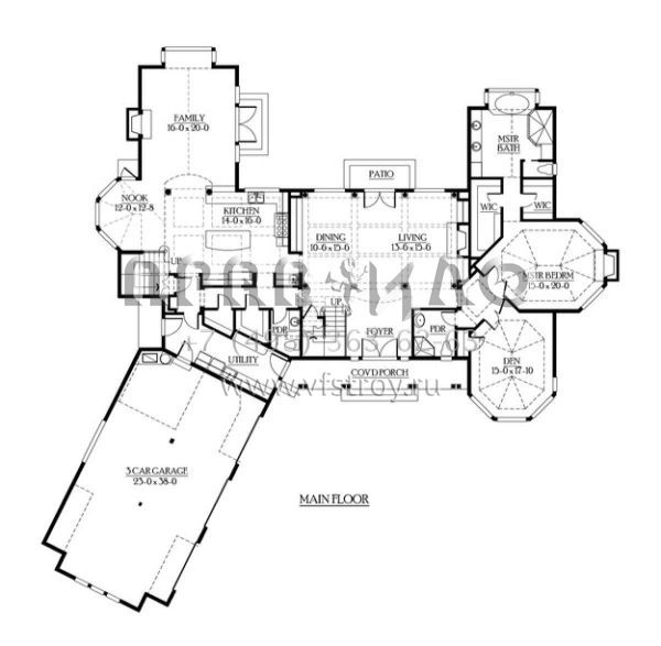 Проект двухэтажного дома с гаражом на три и более машин в американском стиле S5-481 (341-00291)