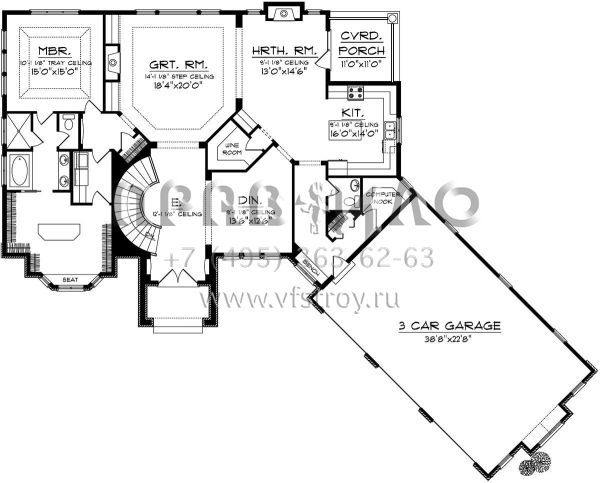 Проект одноэтажного дома с гаражом на три и более машин в стиле Ранчо S5-383 (1020-00269)
