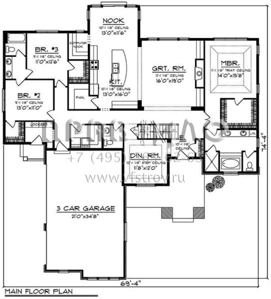 Проект одноэтажного дома с гаражом на три и более машин в американском стиле S5-232 (1020-00035)