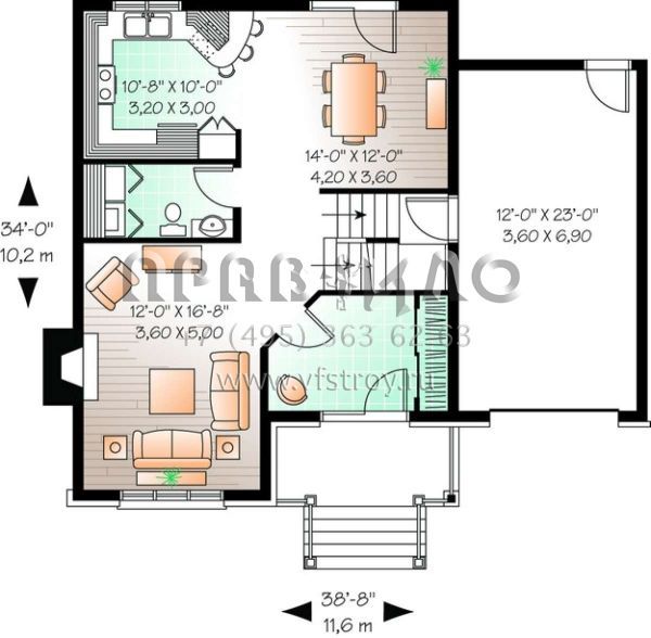 Проект двухэтажного дома с гаражом на одну машину в английском стиле S5-145 (034-00755)