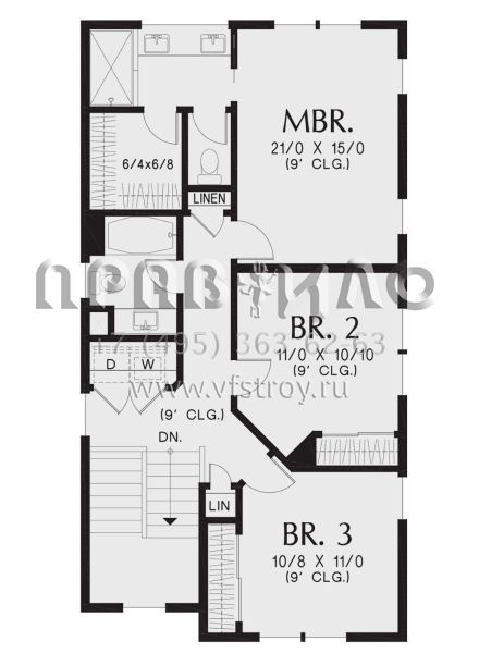 Проект трехэтажного дома с гаражом на одну машину в стиле Ранчо S5-204 (2559-01018)