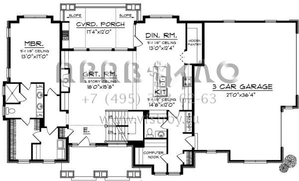 Проект одноэтажного дома с гаражом на три и более машин в скандинавском стиле S5-277 (1020-00156)