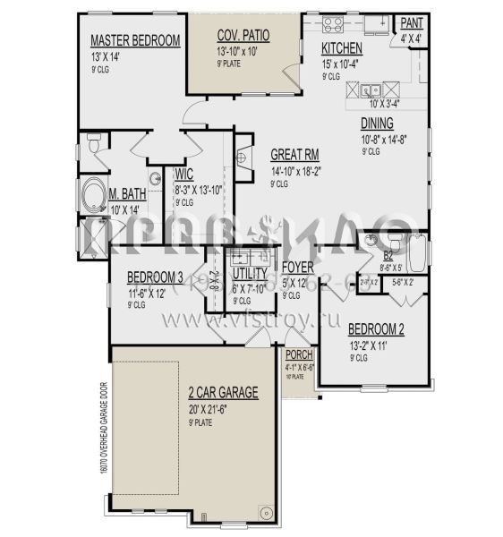 Проект одноэтажного дома с гаражом на две машины в стиле Ранчо S5-157 (9300-00040)