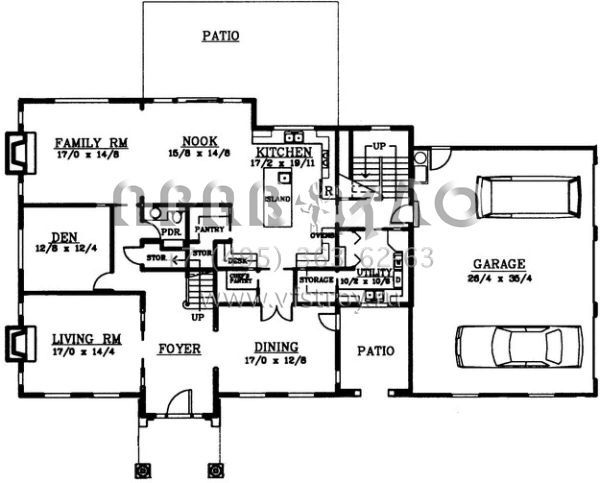 Проект двухэтажного дома с гаражом на три и более машин в стиле Ранчо S5-396 (692-00118)
