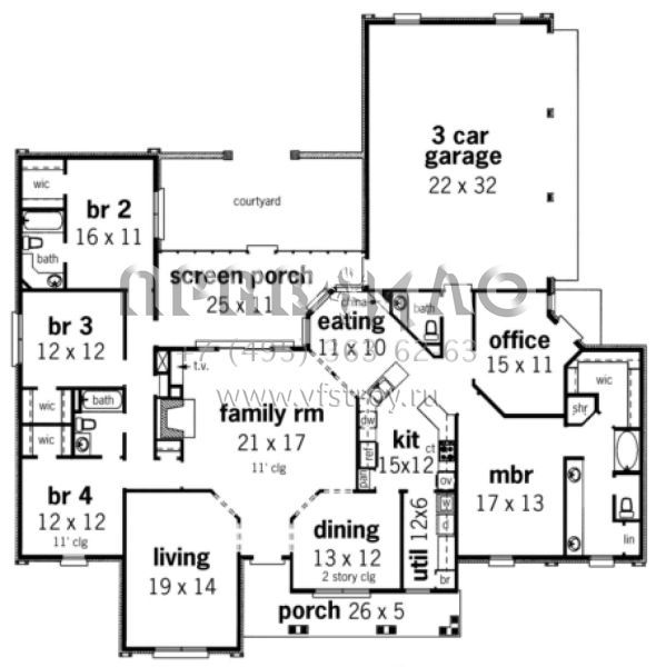 Проект одноэтажного дома с гаражом на три и более машин в стиле Ранчо S5-249 (048-00169)