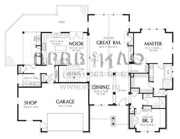 Проект одноэтажного дома с гаражом на две машины в стиле Ранчо S5-321 (2559-00170)