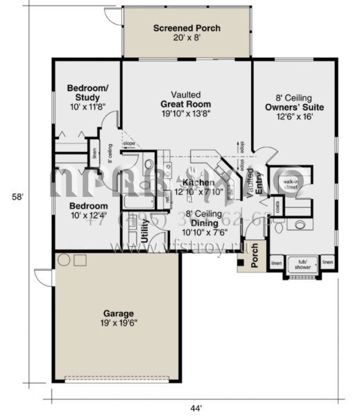 Проект одноэтажного дома с гаражом на две машины в прибрежном стиле S5-126 (035-00122)