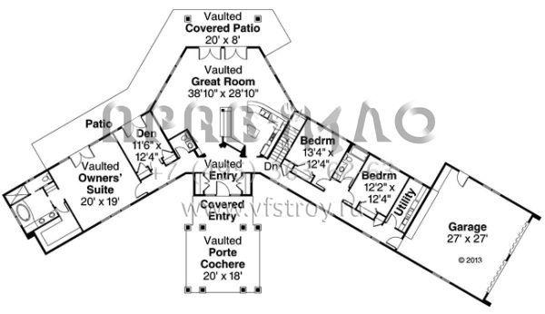 Проект одноэтажного дома с гаражом на две машины в стиле Ранчо S5-269 (035-00618)