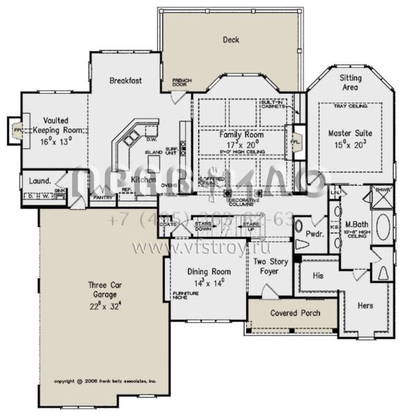 Проект двухэтажного дома с гаражом на три и более машин в стиле Ранчо S5-336 (8594-00260)