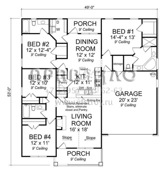 Проект одноэтажного дома с гаражом на две машины в стиле Ранчо S5-157 (4848-00014)