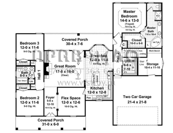 Проект одноэтажного дома с гаражом на две машины в стиле Ранчо S5-173 (348-00075)