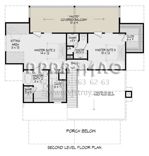 Проект двухэтажного дома без гаража в стиле Ранчо S5-185 (940-00604)