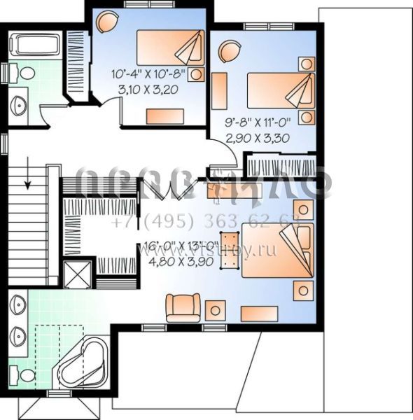 Проект двухэтажного дома с гаражом на одну машину в стиле Ранчо S5-169 (034-00851)