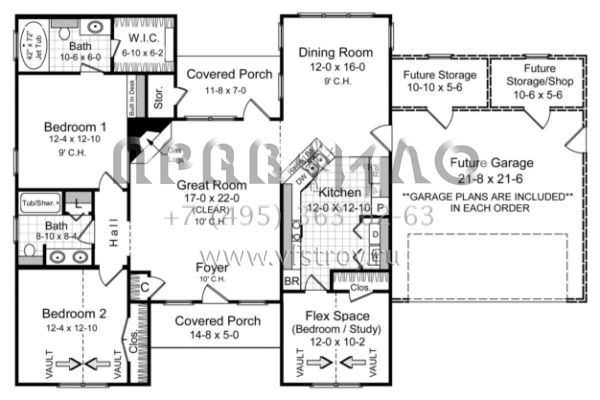 Проект одноэтажного дома с гаражом на две машины в стиле Ранчо S5-140 (348-00022)