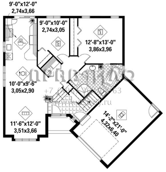 Проект одноэтажного дома с гаражом на одну машину в стиле Ранчо S5-97 (6146-00221)