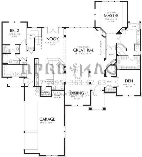 Проект двухэтажного дома с гаражом на три и более машин в американском стиле S5-362 (2559-00521)