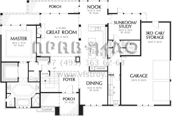 Проект двухэтажного дома с гаражом на три и более машин в стиле Райт S5-344 (2559-00525)