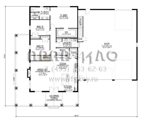 Проект дома с гаражом на три и более машин в стиле БарнХаус S5-189 (5032-00151)