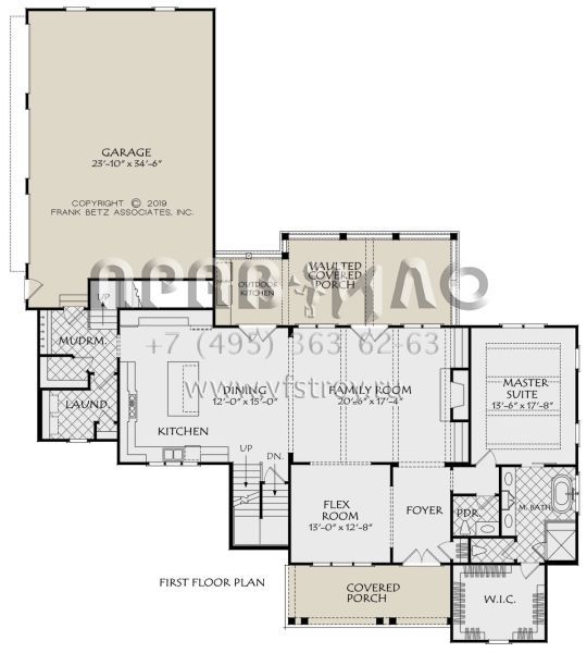 Проект двухэтажного дома с гаражом на три и более машин в стиле Ранчо S5-291 (8594-00413)