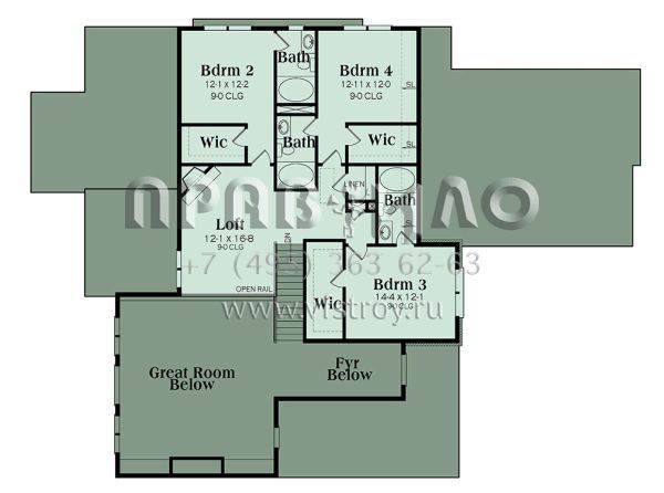 Проект двухэтажного дома с гаражом на три и более машин в американском стиле S5-351 (009-00255)