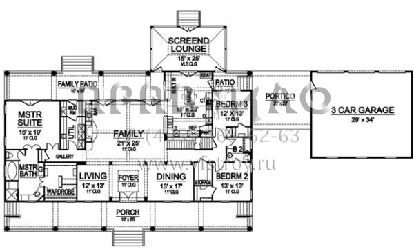Проект одноэтажного дома с гаражом на три и более машин в стиле Ранчо S5-297 (5445-00062)