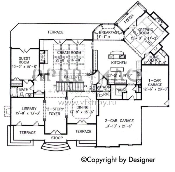 Проект двухэтажного особняка с гаражом на три машины в замковом стиле S5-483 (699-00080)