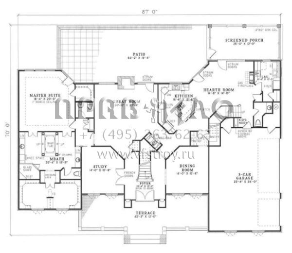 Проект двухэтажного дома с гаражом на три и более машин в стиле Ранчо S5-413 (110-00134)