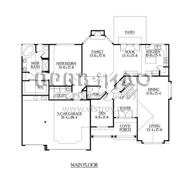 Проект двухэтажного дома с гаражом на три и более машин в стиле Ранчо S5-282 (341-00101)