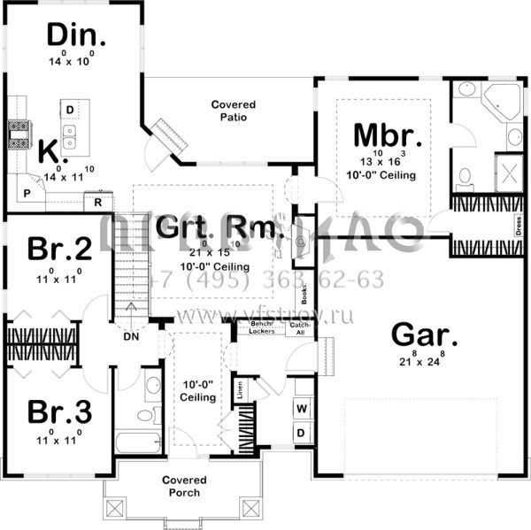 Проект одноэтажного дома с гаражом на две машины в американском стиле S5-157 (963-00289)