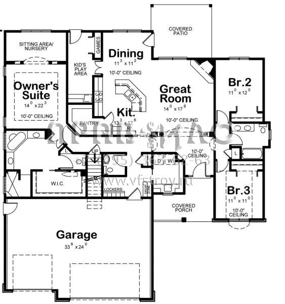 Проект одноэтажного дома с гаражом на три и более машин в стиле Ранчо S5-203 (402-01550)