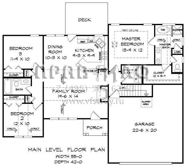 Проект одноэтажного дома с гаражом на две машины в стиле Ранчо S5-123 (6082-00061)